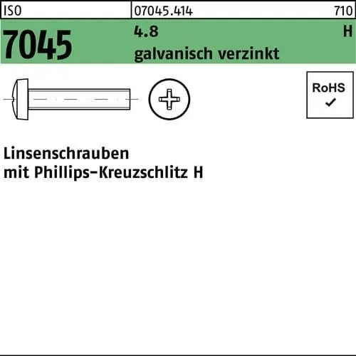 Flachkopfschraube ISO 7045 PH M8x16-H 4.8 galv.verz. 200St. Echt