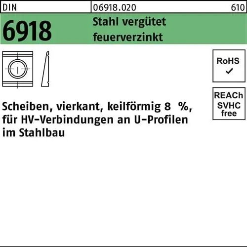 Gratis Versand Unterlegscheibe DIN 6918 ÜH vierkant keilförmig 31 Stahl C45 feuerverz. 1St.