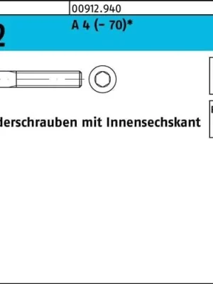 Abverkauf Zylinderschraube DIN 912 m.Innensechskant M 24 x 120 A 4 (- 70) 5 Stück