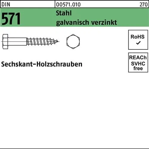Preis Gesenkt Sechskantholzschraube DIN 571 8x 160 Stahl galv.verz. 50 Stück