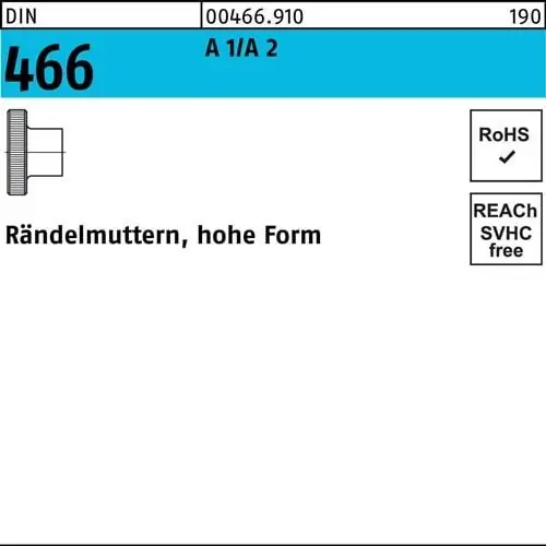 Rändelmutter DIN 466 hohe FormM8 A 1/A 2 10 Stück Letzte Chance
