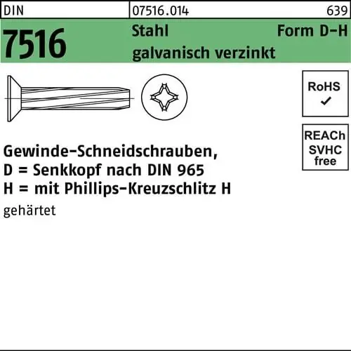 Gewindeschneidschraube DIN 7516 SEKO PH DM 3x8-H Stahl galv.verz. 2000St. Neue Kollektion