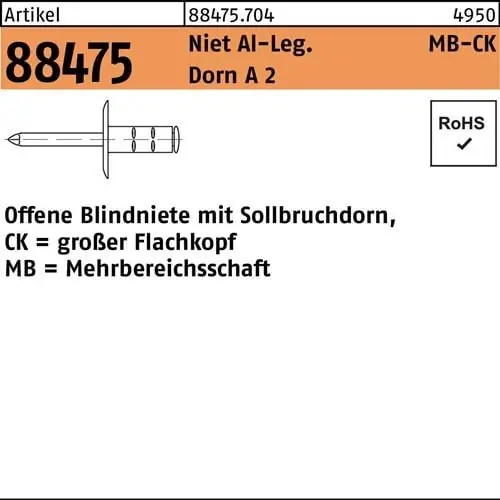 Blindniete R 88474 FLAKO 4,8x10 K16 Niet Aluminium/Dorn A 2 250 Stück GESIPA Bestpreis