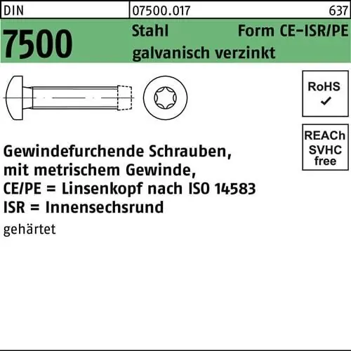 Gewindefurchendeschraube DIN 7500 LIKO ISR CEM 4x20-T20 Sta galv.verz. 1000St. Angebot