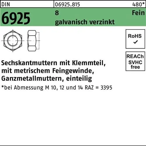 Günstig Sechskantmutter DIN 6925 Klemmteil M18x 1,5 8 galv.verz. 50 Stück