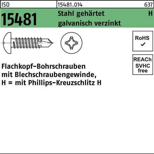 FLAKObohrschraube ISO 15481 PH ST 3,5x19-H Stahl gehärtet galv.verz. 1000St. Garantierte Lieferung
