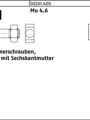 Abverkauf Hammerschraube DIN 261 Sechskantmutter M16x 60 Mu 4.6 10 Stück