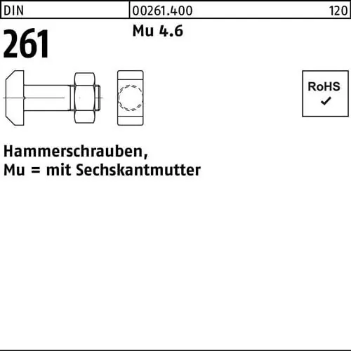 Abverkauf Hammerschraube DIN 261 Sechskantmutter M16x 60 Mu 4.6 10 Stück
