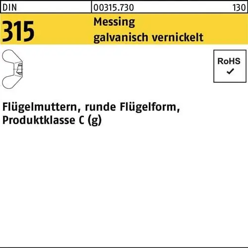 Flügelmutter DIN 315 runde FormM8 Messing galv. vernickelt 100 Stück Rabatt
