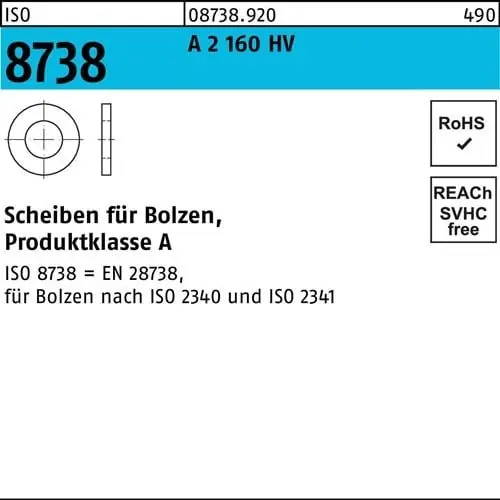 Unterlegscheibe ISO 8738 f.Bolzen 10 A 2 160 HV 50 Stück Neuheit