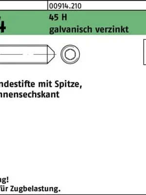 Abverkauf Gewindestift DIN 914 Spitze/Innen-6kt M5x8 45 H galv.verz. 1000St.