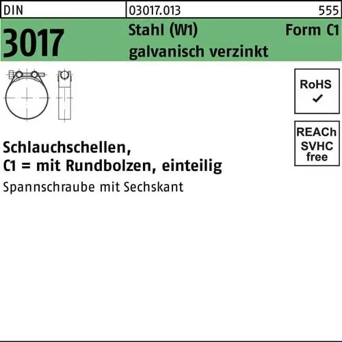 Expressversand Schlauchschelle DIN 3017 W1 FormC1 97-104/25 Stahl galv.verz. 25 Stück