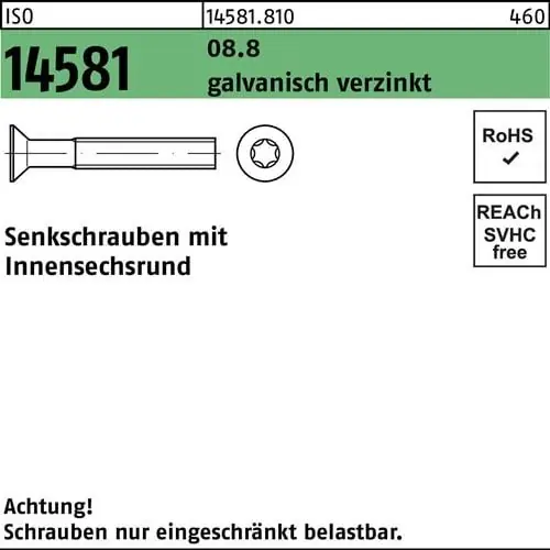 Senkschraube ISO 14581 ISR M5x25 T25 8.8 galv.verz. 500St. Schneller Versand