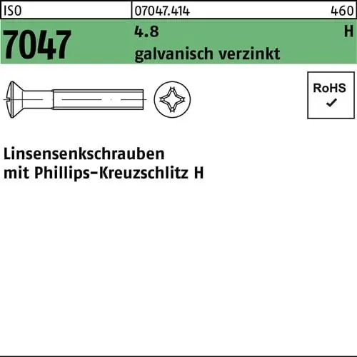Linsensenkschraube ISO 7047 PH M5x12-H 4.8 galv.verz. 200St. Neuheit