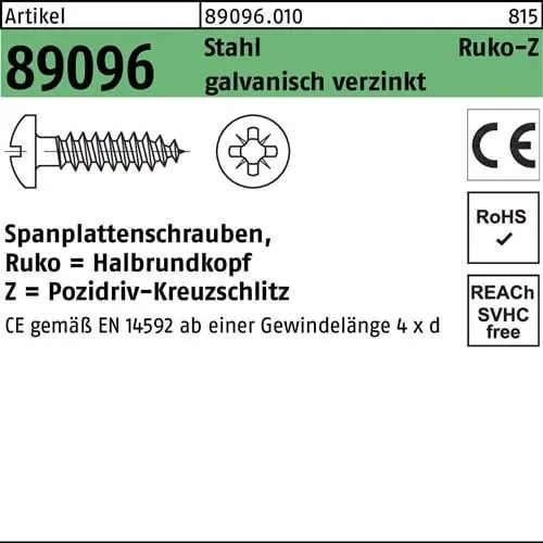 Heißes Angebot Spanplattenschraube R 89096 HAKO PZ 6x90-Z Stahl galv.verz. 200St.