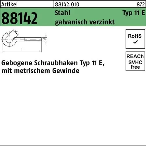 Saisonangebot Schraubhaken R 88142 Typ 11 E gebogen M4x40 D 16 Stahl galv.verz. 100St.