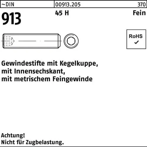 Jetzt Kaufen Gewindestift DIN 913 Kegelkuppe/Innen-6kt M20x1,5x60 45 H Feingew. 25St.
