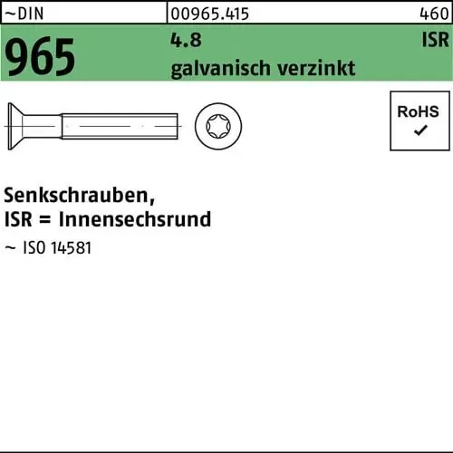 Kostenloser Rückversand Senkschraube DIN 965 ISR M3x25-T10 4.8 galv.verz. 2000St.