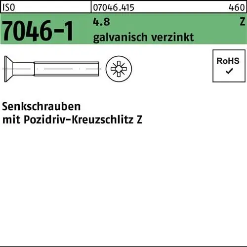 Senkschraube ISO 7046-1 PZ M3x10-Z 4.8 galv.verz. 2000St. Expressversand