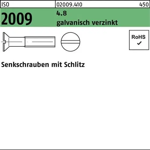 Top-Seller Senkschraube ISO 2009 Schlitz M4x 20 4.8 galv.verz. 2000 Stück