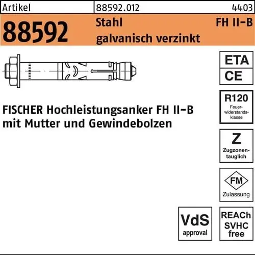 Hochleistungsanker R 88592 FH II 24/100 B Stahl galv.verz. 5St. FISCHER Schneller Versand