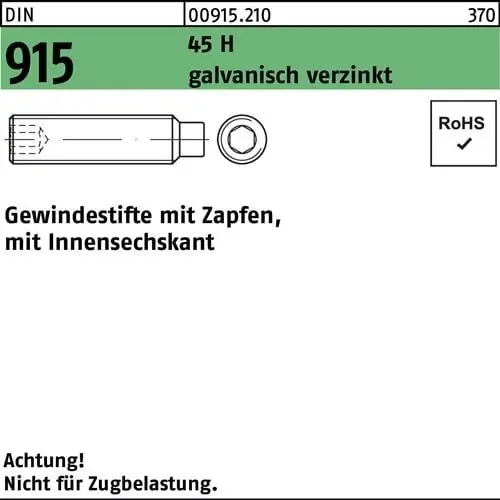 Gewindestift DIN 915 Zapfen/Innen-6kt M16x55 45 H galv.verz. 50St. Meistverkauft