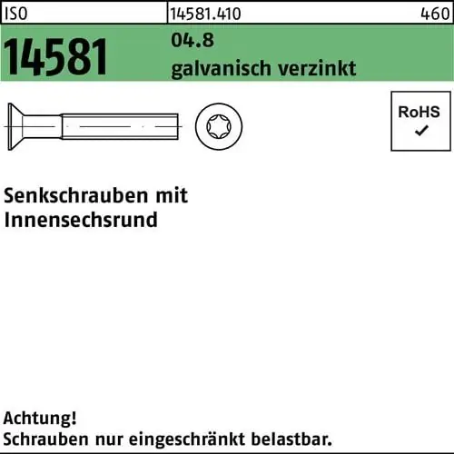 Letzte Chance Senkschraube ISO 14581 ISR M6x35 T30 04.8 galv.verz. 500St.