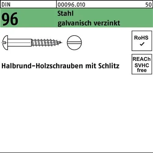 Holzschraube DIN 96 Halbrundkopf Schlitz 2x 8 Stahl galv.verz. 500St. Sale