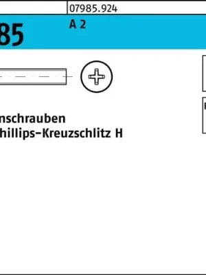 Abverkauf Linsenschraube DIN 7985 PH M3x 22-H A 2 1000 Stück