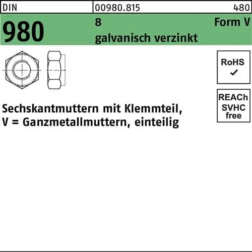 Sechskantmutter DIN 980 Klemmteil VM 22 8 galv.verz. 25 Stück Angebot