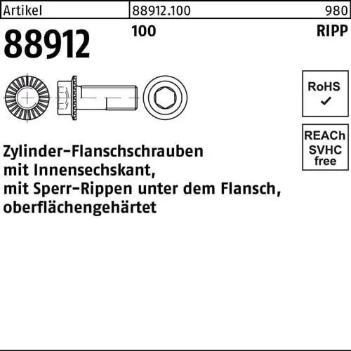 Aktuell Zylinderflanschschraube R 88912 Sperr-Ripp Innen-6kt M8x 20 100 200 Stück