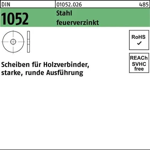 Direktkauf Unterlegscheibe DIN 1052 rund 18x 68x 6 Stahl feuerverz. 50 Stück