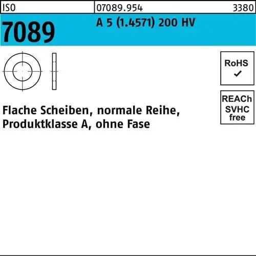 Bestpreis Unterlegscheibe ISO 7089 o.Fase 20 A 5 (1.4571) 200 HV 25 Stück