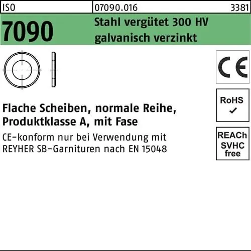 Unterlegscheibe ISO 7090 m.Fase 27 Stahl verg. 300 HV galv.verz. 50St. Solange Der Vorrat Reicht