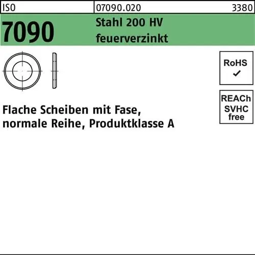 Unterlegscheibe ISO 7090 m.Fase 6 Stahl 200 HV feuerverz. 1000 Stück Neue Kollektion