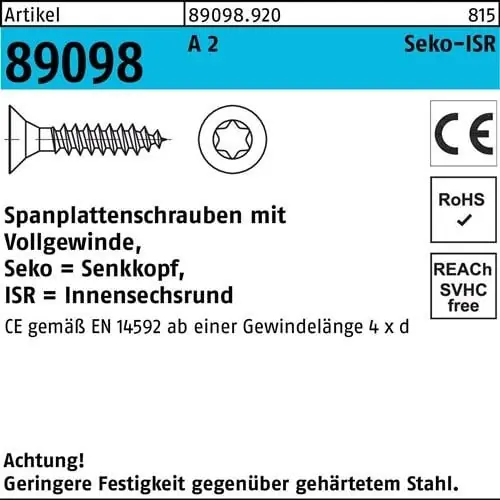 Spanplattenschraube R 89098 SEKO ISR VG 4,5x 16-T20 A 2 1000 Stück Begrenztes Angebot