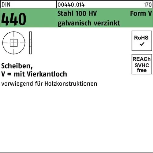 Scheibe DIN 440 V 9x28x3 Stahl 100 HV galv.verz. 100St. Markenware