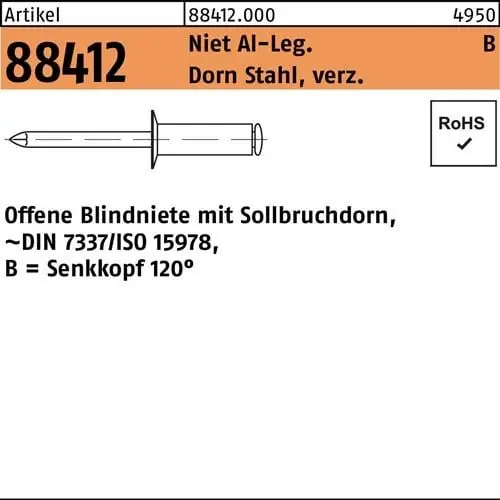 Blindniete R 88412 SEKO 4x10 Niet Aluminium/Dorn Stahl verz. 500St. Direktkauf