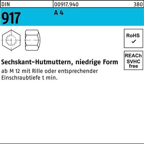 Sechskanthutmutter DIN 917 niedrige FormM16 A 4 10 Stück Top-Preis