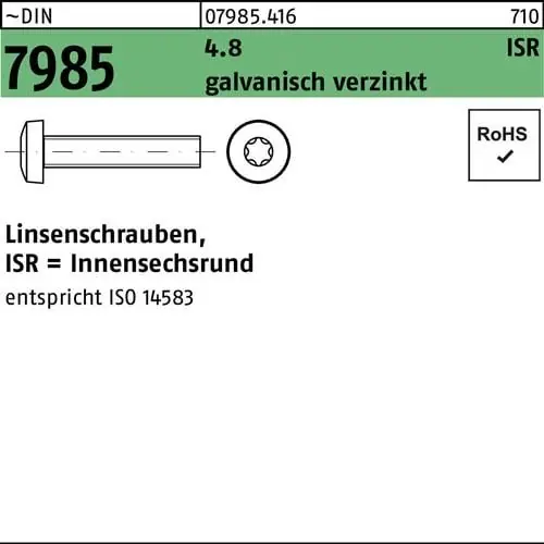 Markenware Linsenschraube DIN 7985 ISR M3x16-T10 4.8 galv.verz. 2000St.