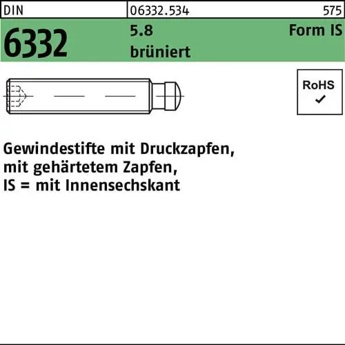 Beliebt Gewindestift DIN 6332 FormIS Zapfen/Innen-6kt IS M8x60 5.8 brüniert 10St.