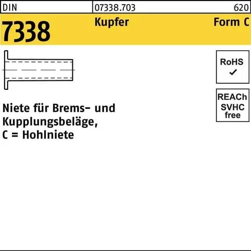 Kostenloser Rückversand Niete DIN 7338 FormC C 6x 15 Kupfer 100 Stück