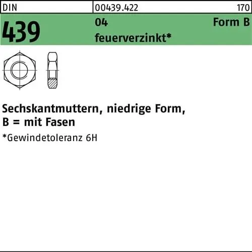 Sechskantmutter DIN 439/ISO 4035 FormB BM 16 Automatenstahl feuerverz. 100St. Mega-Angebot