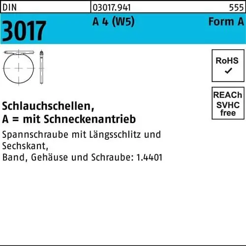 Schlauchschelle DIN 3017 W5 Schneckenantrieb 90-110/9 C7 A 4 25 Stück Abverkauf