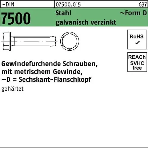 Gewindefurchendeschraube DIN 7500 6-ktflanschkopf DM 5x8 Sta galv.verz. 1000St. Preiswert