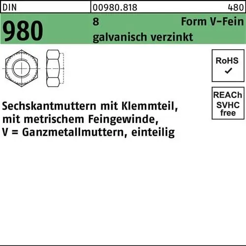 Sechskantmutter DIN 980 Klemmteil VM 24x 1,5 8 galv.verz. 25 Stück Preisreduziert