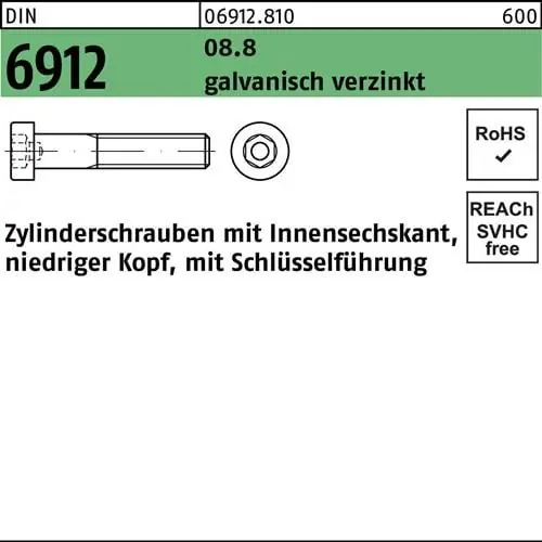 Zylinderschraube DIN 6912 Innen-6kt M16x130 8.8 galv.verz. 25St. Sale