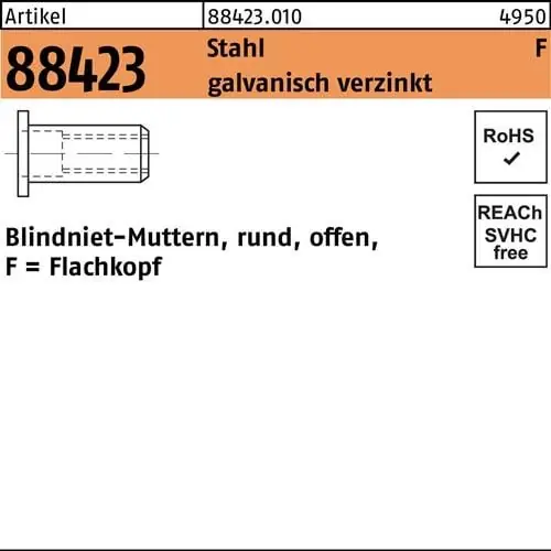 Blindnietmutter R 88423 FLAKO M5 /0,25-3,0 Stahl galv.verz. 500St. Mega-Angebot
