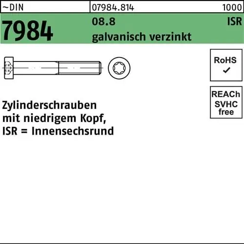 Neu Zylinderschraube DIN 7984 ISR M6x25-T30 8.8 galv.verz. 500St.