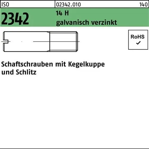 Schaftschraube ISO 2342 Kegelkuppe/Schlitz M6x20 14 H galv.verz. 100St. Neu Im Sortiment